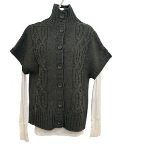 Lauren Hansen Heather Gray Short Sleeve Collared Chunky Knit Cardigan Size M